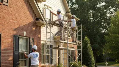 Painting contractor in Birmingham, AL preparing a house exterior for professional painting service