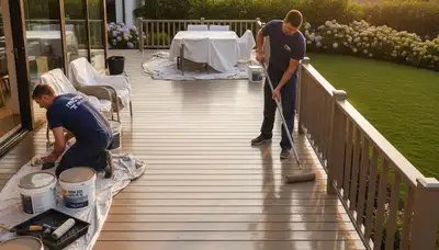 Birmingham, AL deck painting by Birmingham Paint Pros protecting and refreshing outdoor wood surfaces