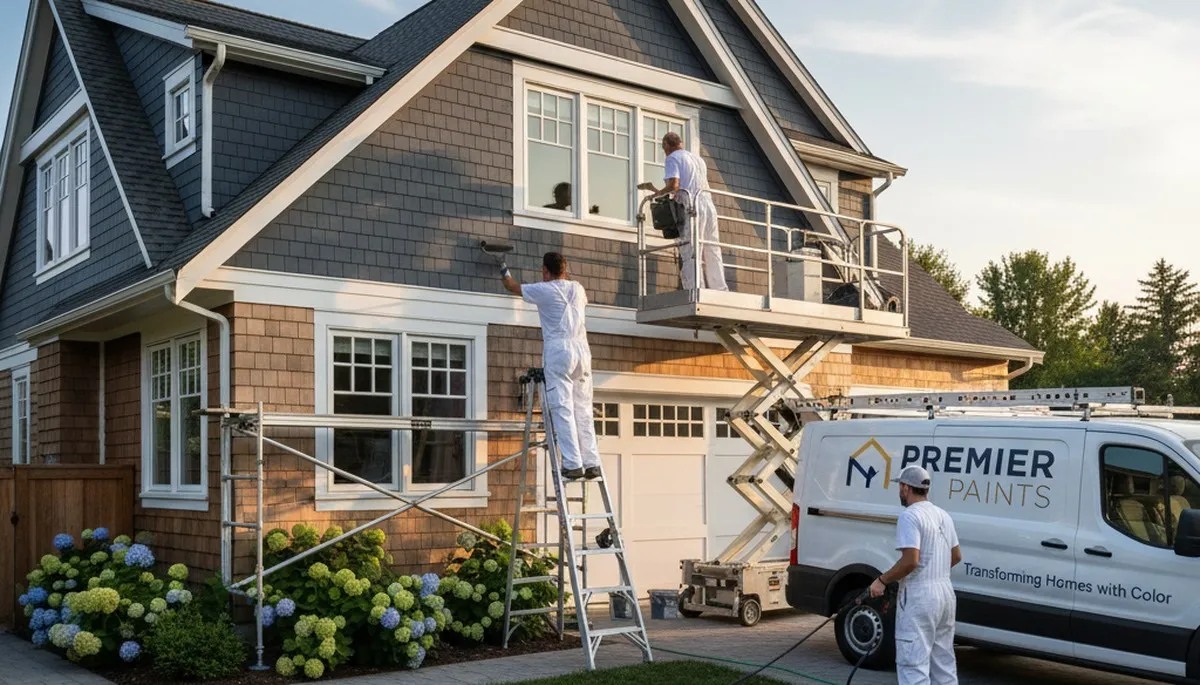 Exterior house painters in Birmingham, AL painting a home for curb appeal and weather protection