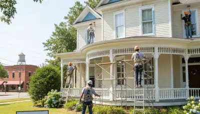 Professional painters in Birmingham, AL preparing a residential painting project